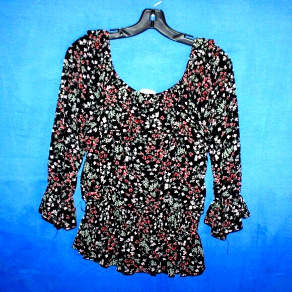Ember Floral Smocked Peplum Blouse L - Picture 5 of 8